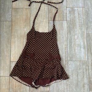 FREE PEOPLE Brown Polka Dot Halter ROMPER DRESS
